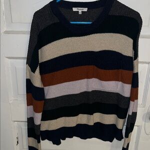 Madewell Men's Striped Crewneck Sweater - Navy, Cream, Brown
